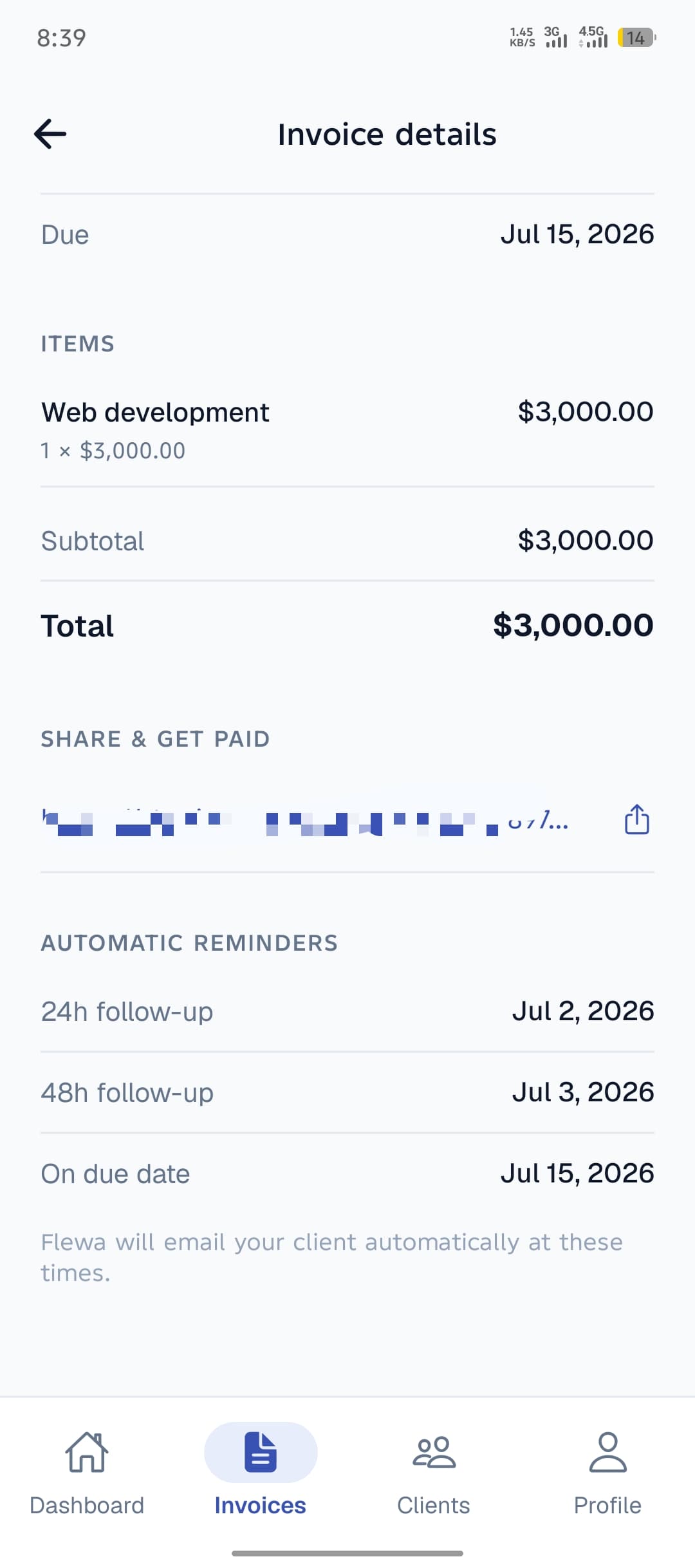 Invoice with send reminder option