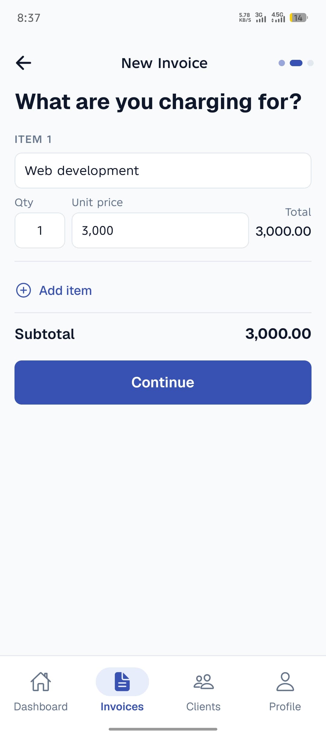 Creating a new invoice